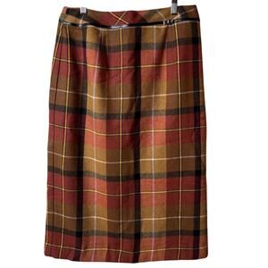 Worthington Petite Plaid Midi Maxi Skirt SZ 8P Wool Blend Country Fall Academia